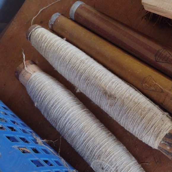 Antique Wooden Spools with Yarn - Picture 3 of 3